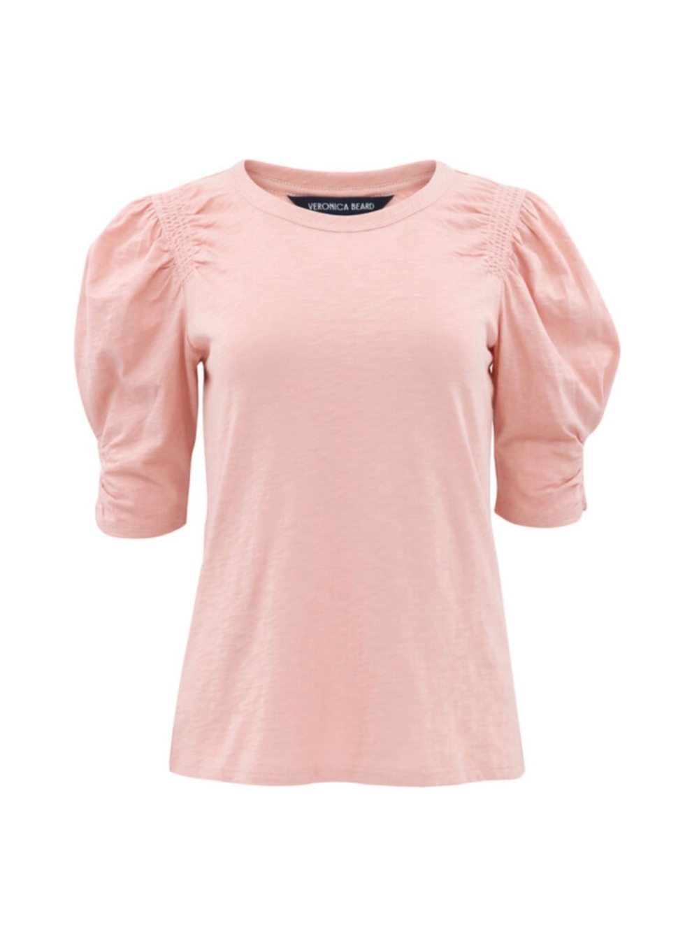 Veronica Beard Jessa Cotton Tee in Rosebloom Size XS Ruched Puff Sleeves
